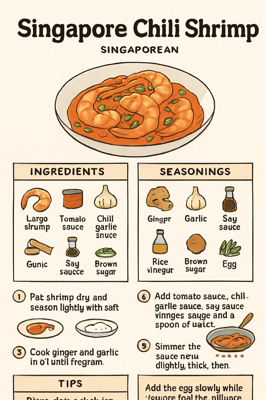 Singapore Chili Shrimp illustrated recipe card
