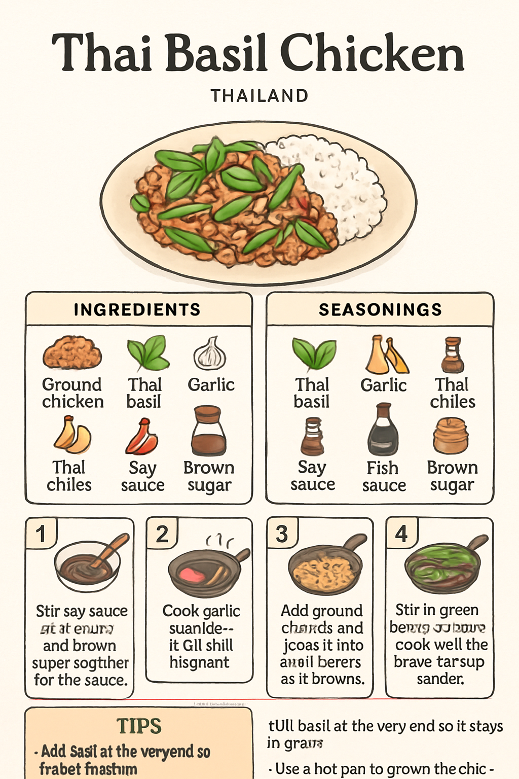 Thai Basil Chicken illustrated recipe card