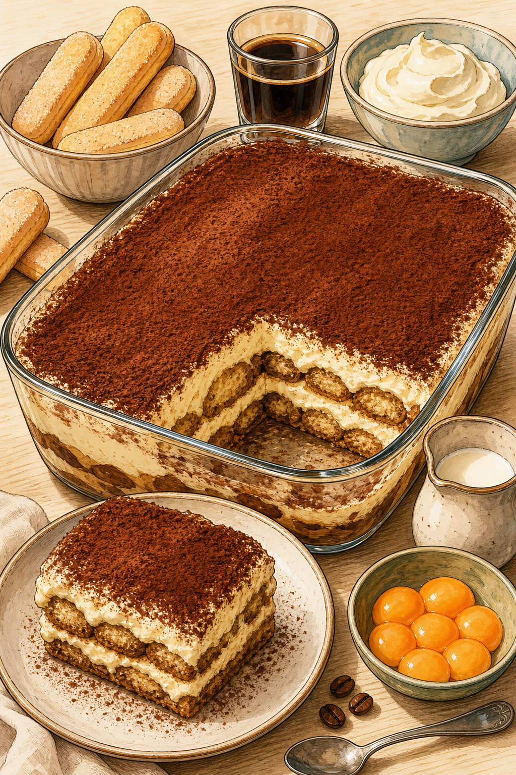 Tiramisu illustrated recipe card