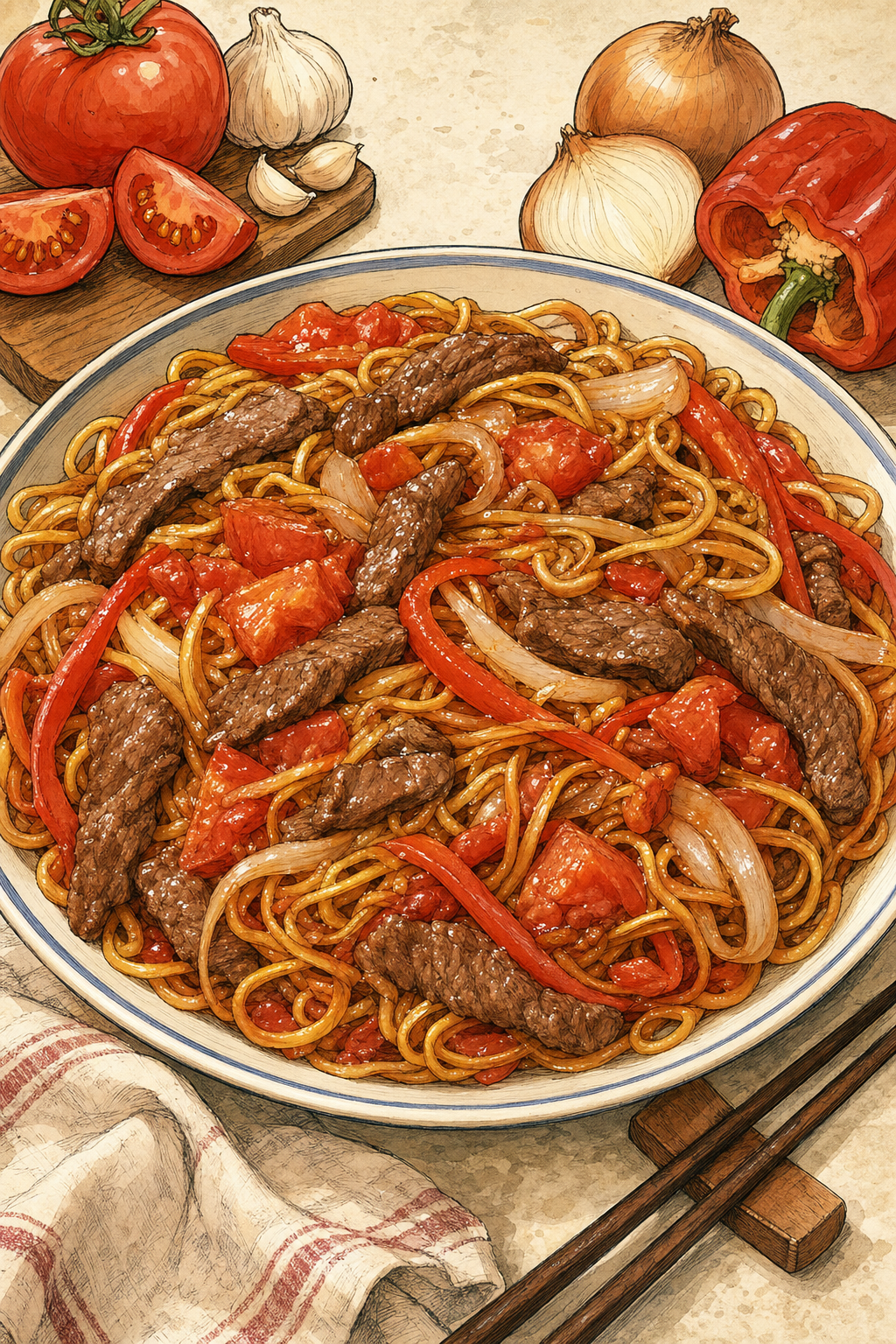 Tomato Beef Chow Mein