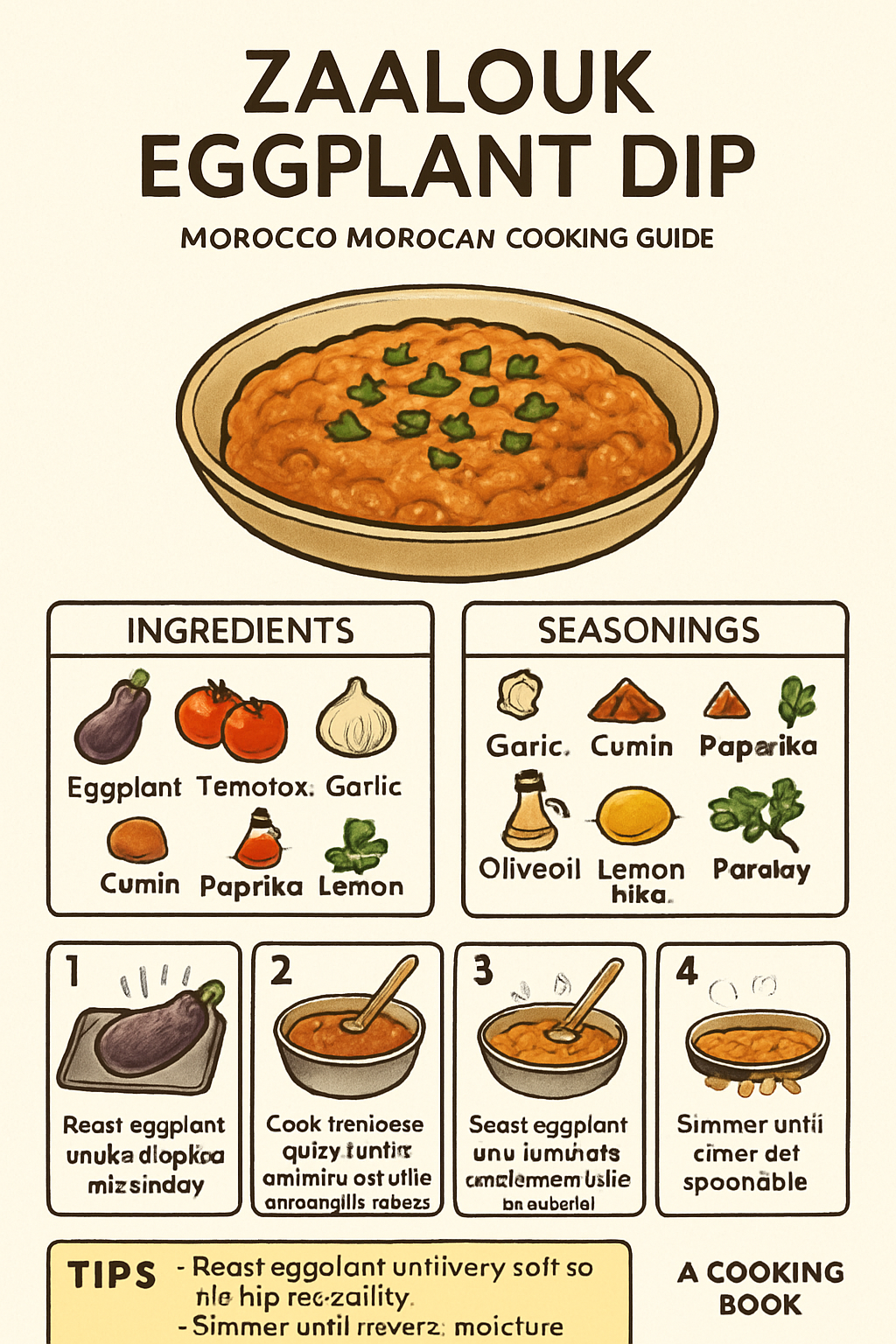 Zaalouk Eggplant Dip illustrated recipe card