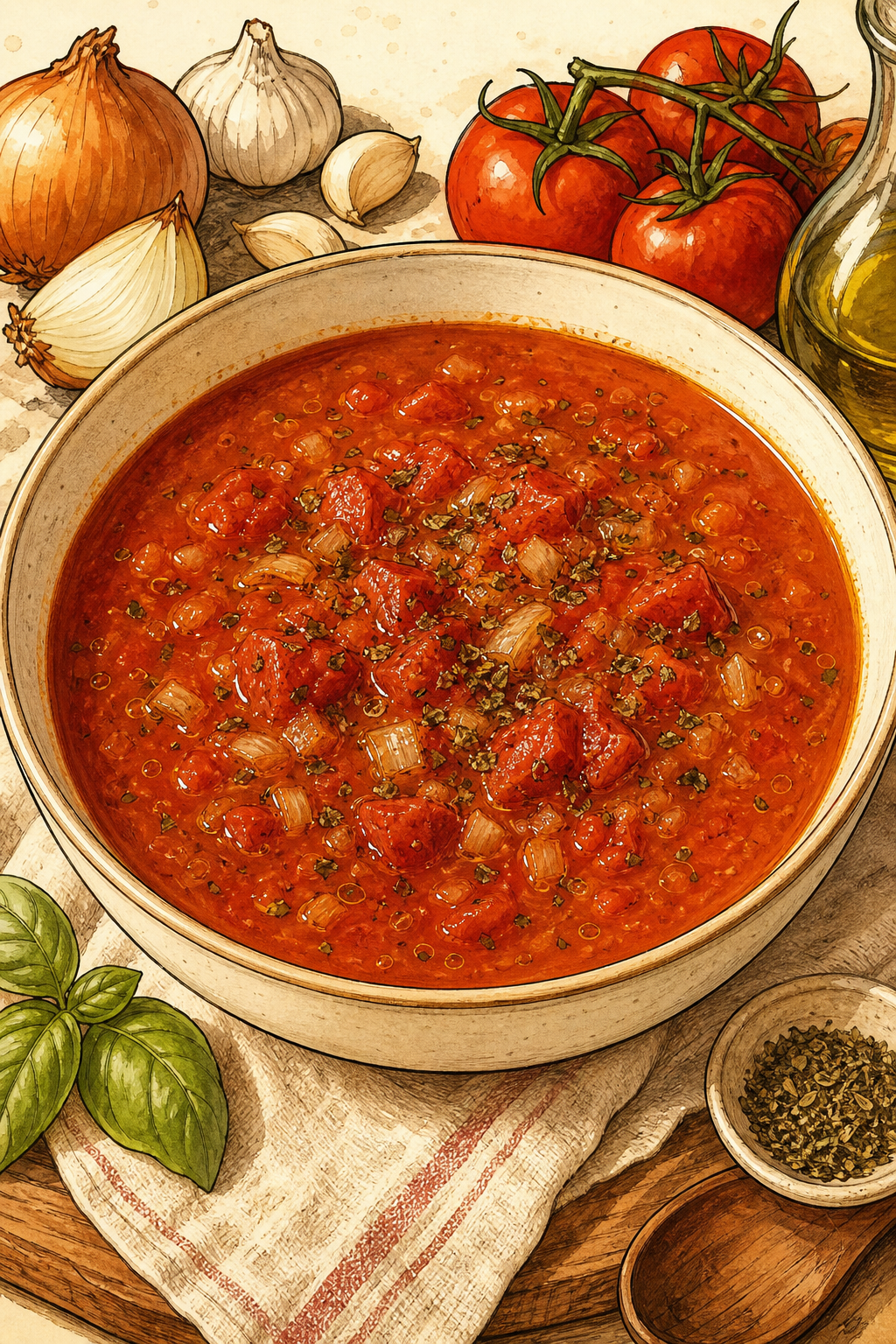 Zuppa di Pomodoro illustrated recipe card